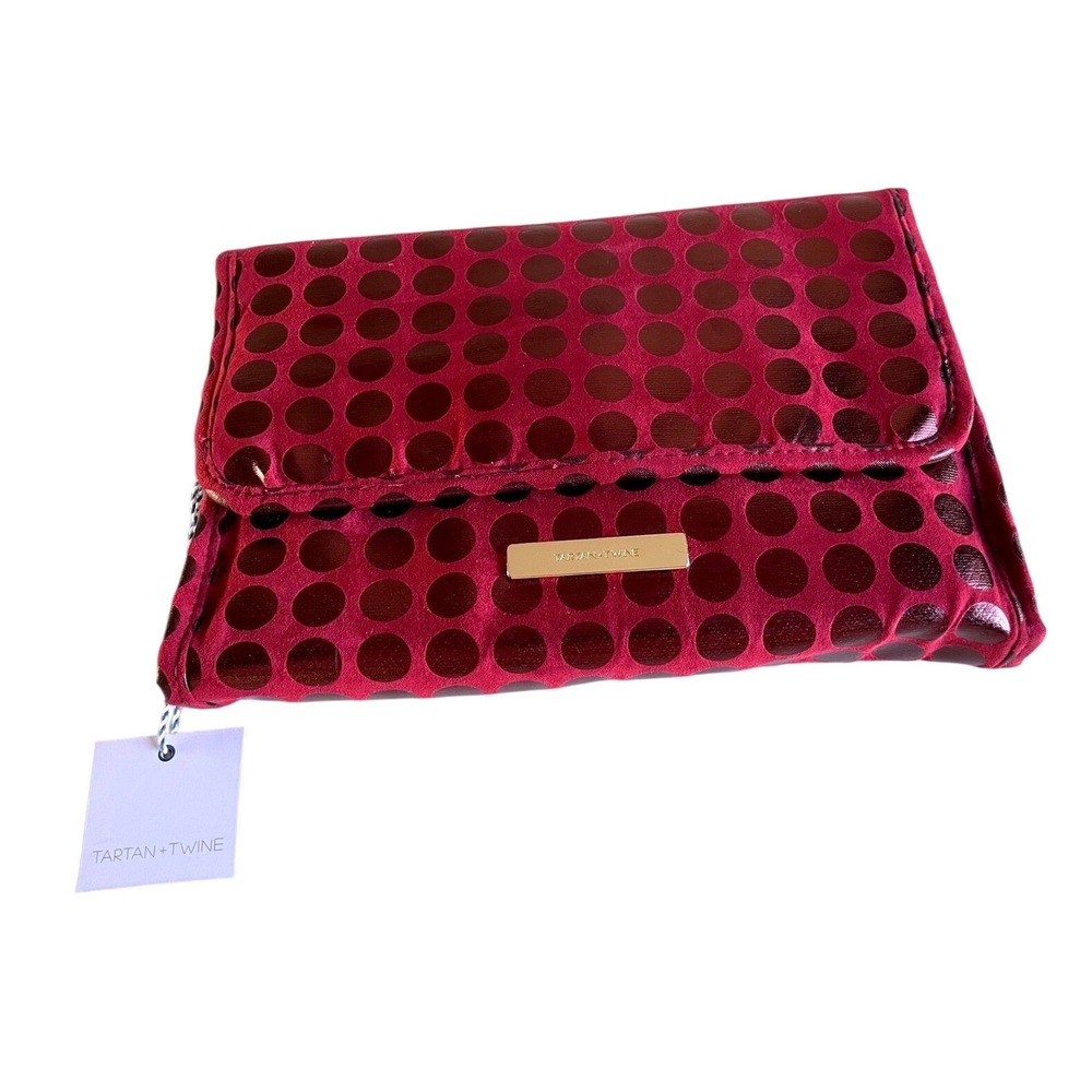 Tartan Twine Red Polka Dot Travel Jewelry Organizer Roll Bag Clutch Pouch NEW‎